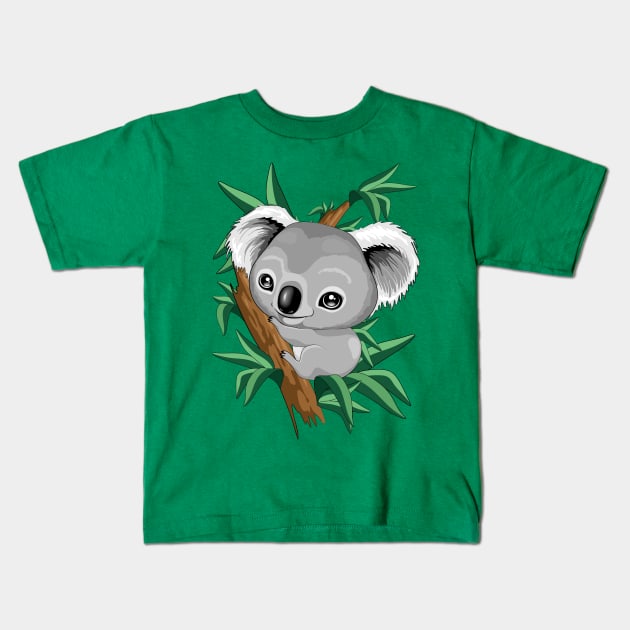 Koala Baby on Eucalypt Branch Kids T-Shirt by BluedarkArt